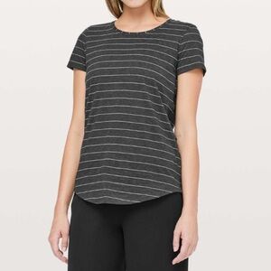 Lululemon Sz M Love Crew III Short Serve Stripe Heathered Black White EUC